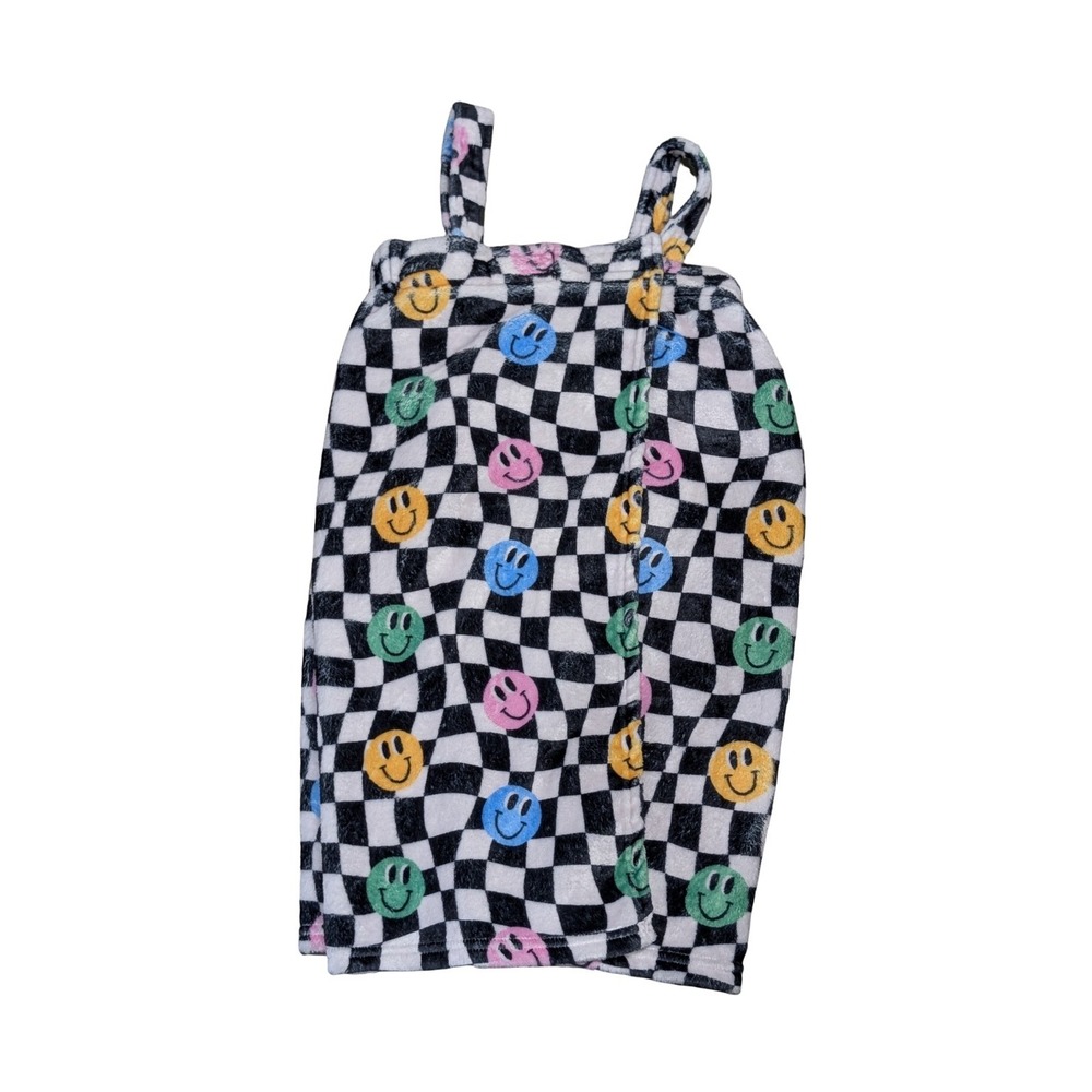 iScream Good Times Spa Wrap Girls M/L 10-14 Smiley Checkered Plush Robe